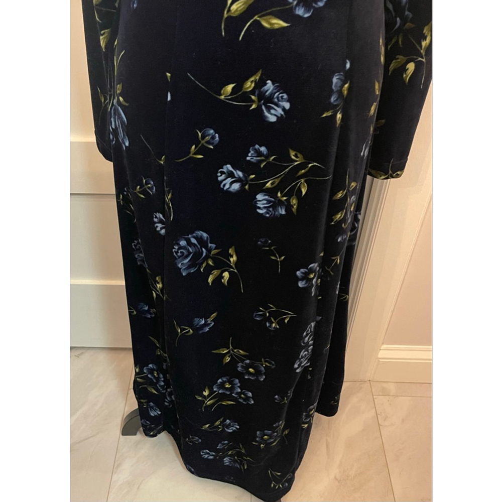 Vintage 90s Coldwater Creek Floral Velvet Maxi Dress Long Sleeve Navy Blue Small - Picture 3 of 5